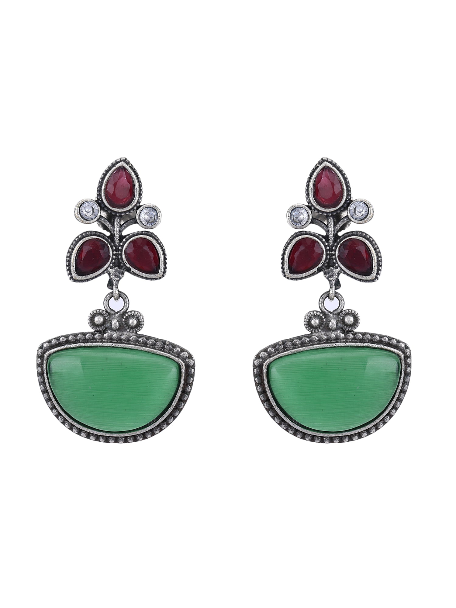 Vintage Charm Earrings with Green & Red Stones