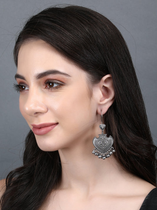 Oxidized Grey Heart-Shaped Jhumka Earrings