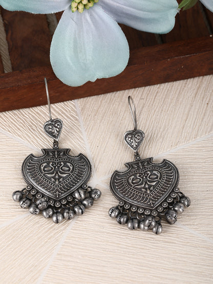 Oxidized Grey Heart-Shaped Jhumka Earrings