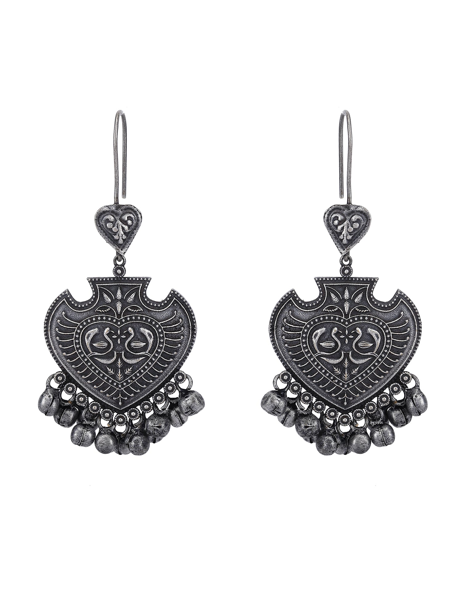 Oxidized Grey Heart-Shaped Jhumka Earrings