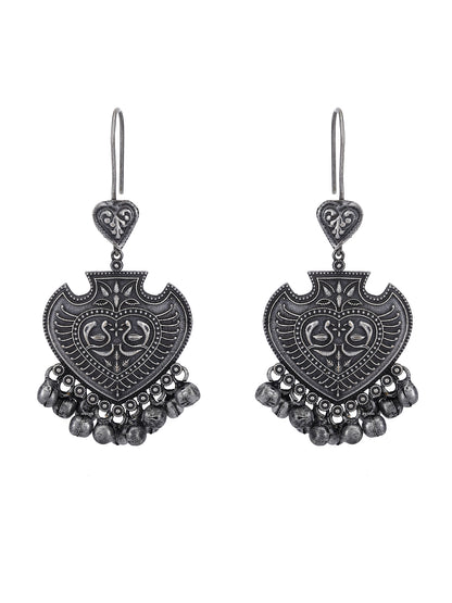 Oxidized Grey Heart-Shaped Jhumka Earrings
