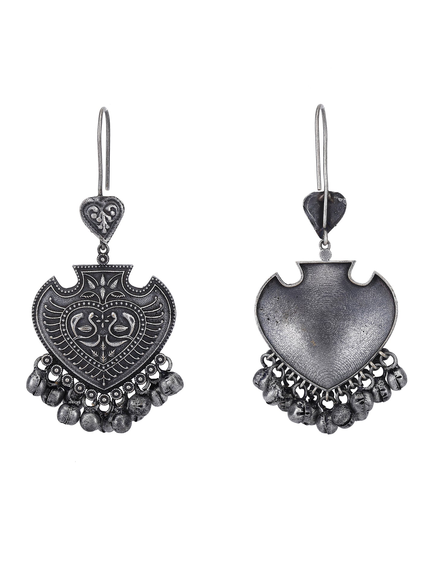 Oxidized Grey Heart-Shaped Jhumka Earrings