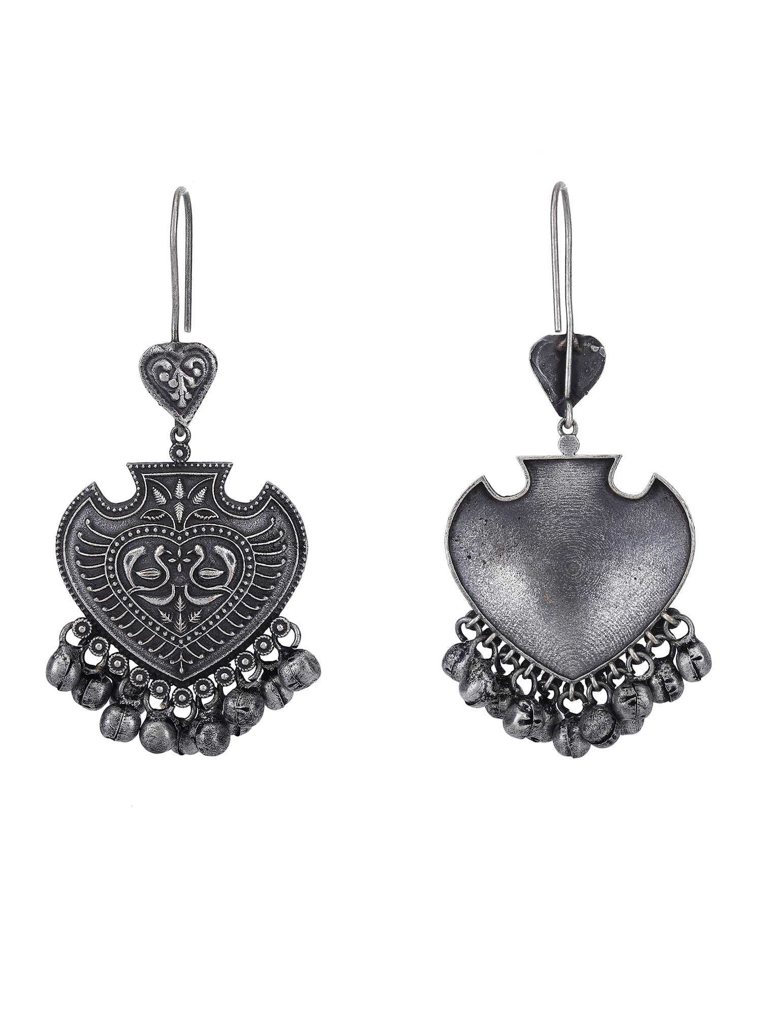 Oxidized Grey Heart-Shaped Jhumka Earrings