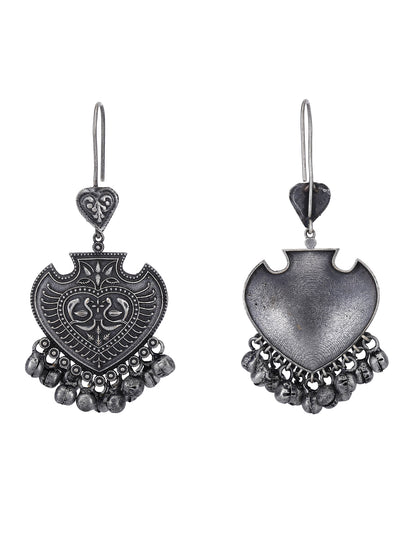 Oxidized Grey Heart-Shaped Jhumka Earrings