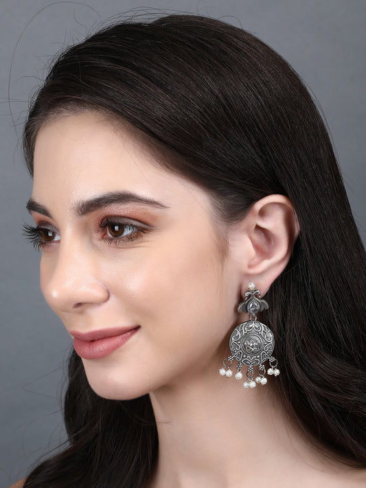 Antique Grey Jhumka Earrings with Pearl Drops