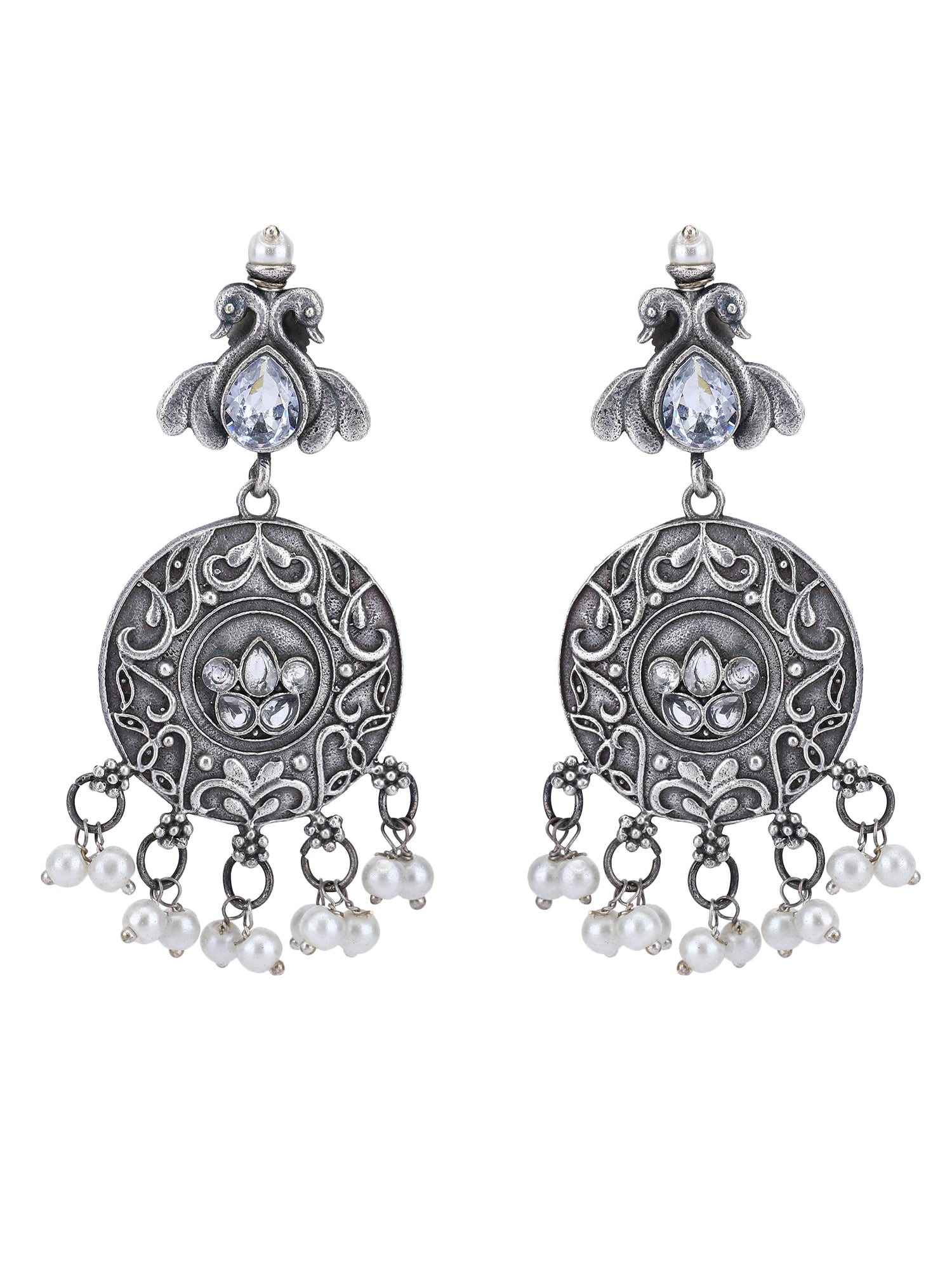 Antique Grey Jhumka Earrings with Pearl Drops