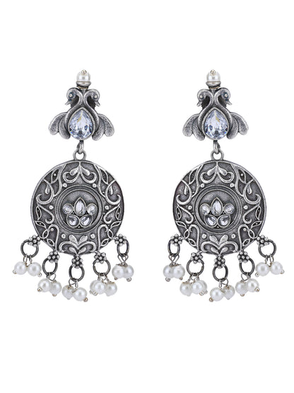 Antique Grey Jhumka Earrings with Pearl Drops