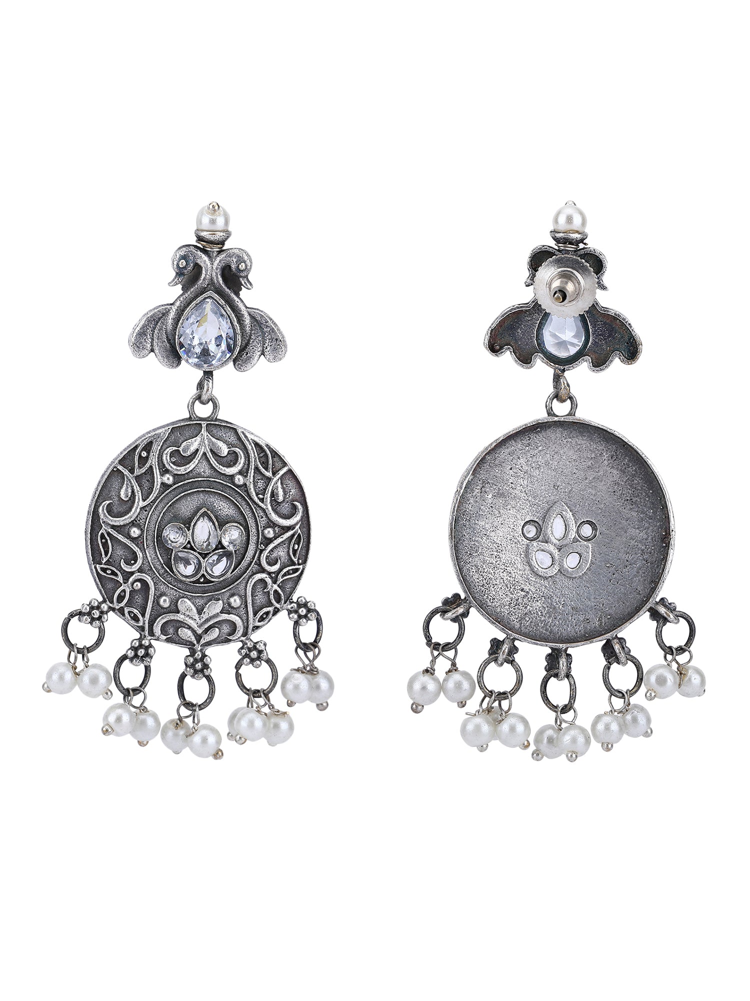 Antique Grey Jhumka Earrings with Pearl Drops