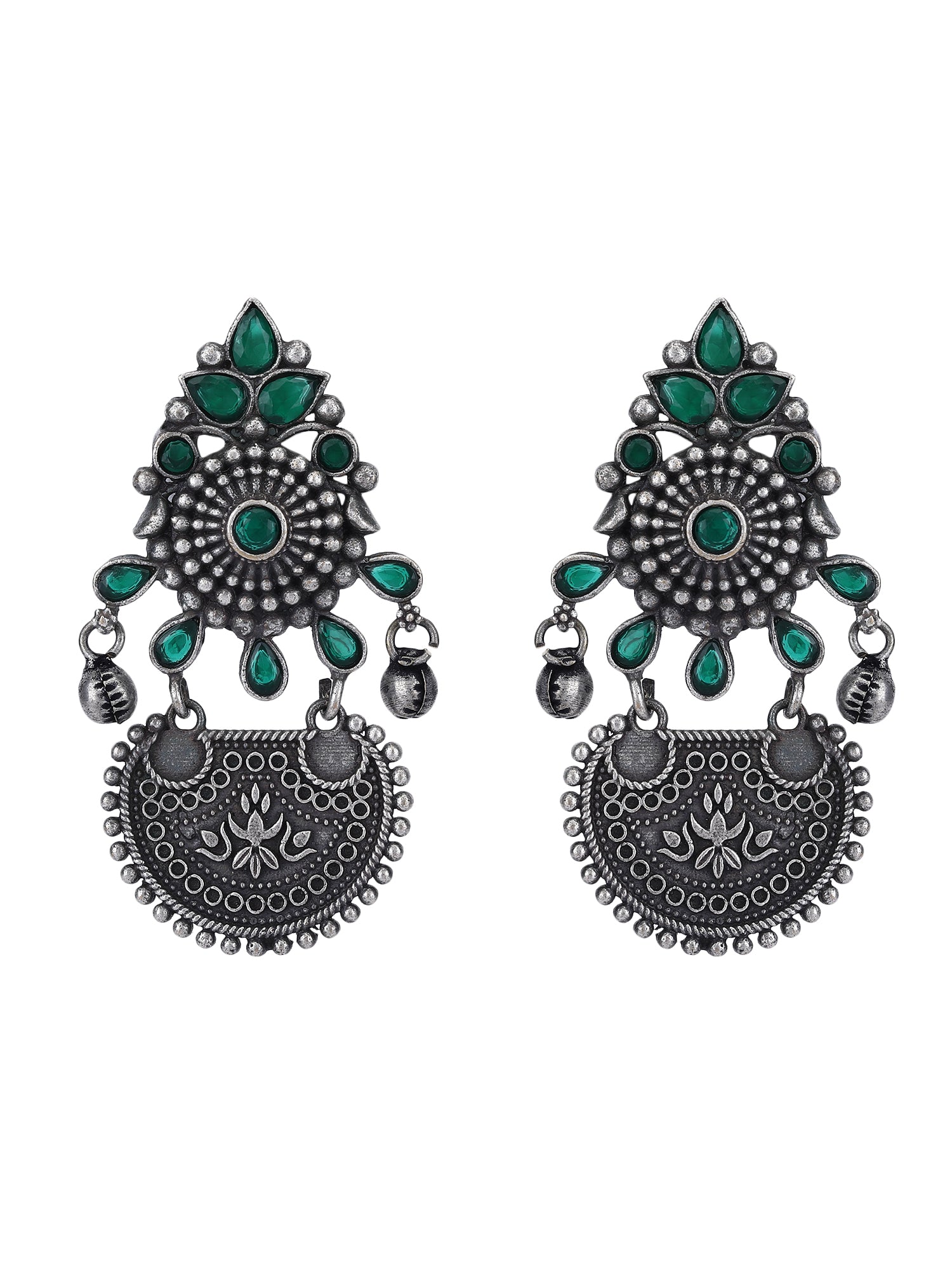 Elegant Oxidized Earrings with Green Stones