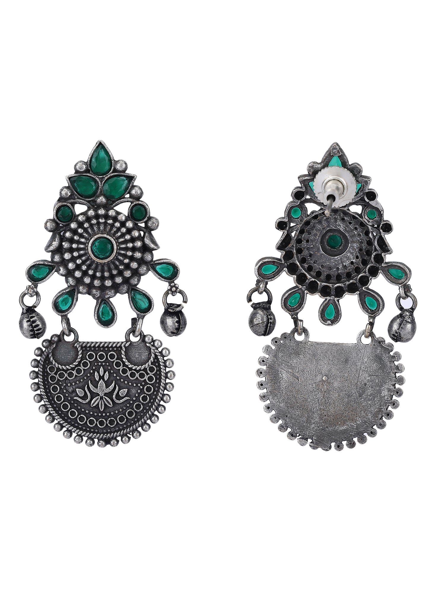 Elegant Oxidized Earrings with Green Stones