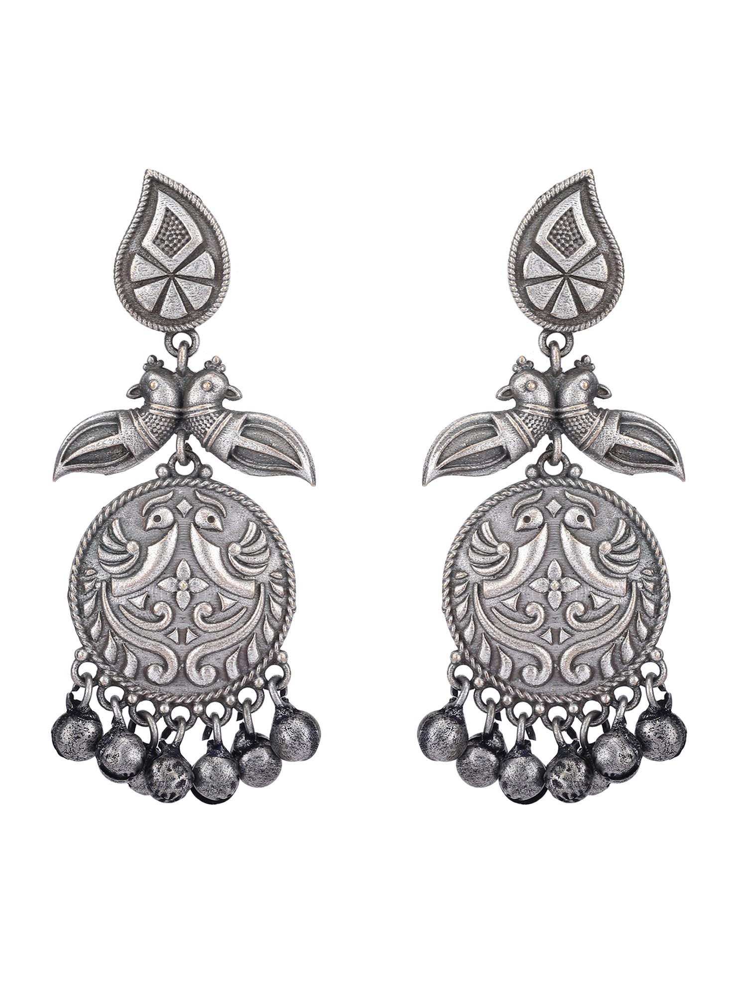 Classic Oxidized Silver Earrings with Peacock Motif
