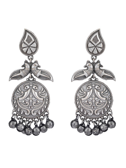 Classic Oxidized Silver Earrings with Peacock Motif
