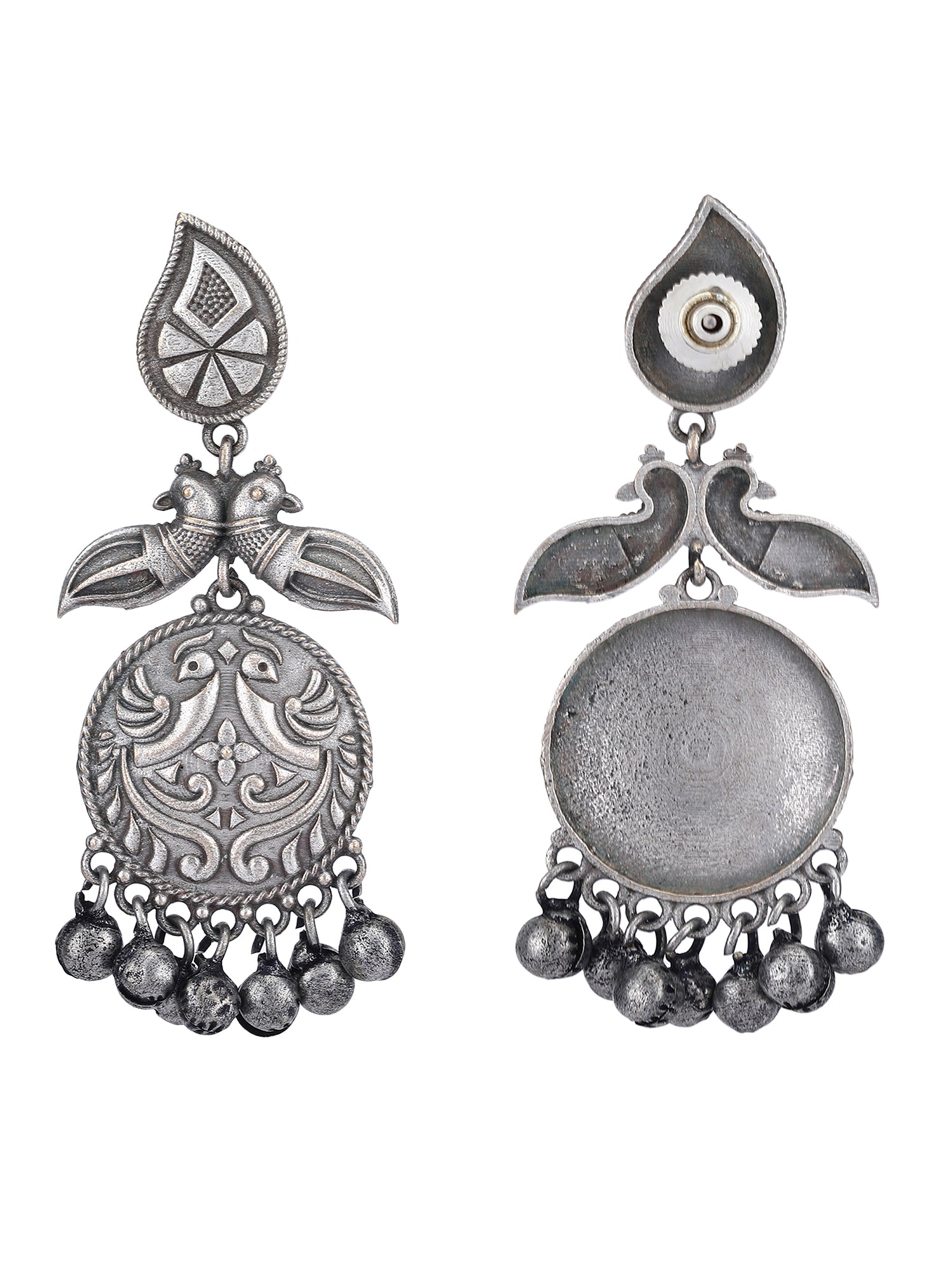 Classic Oxidized Silver Earrings with Peacock Motif