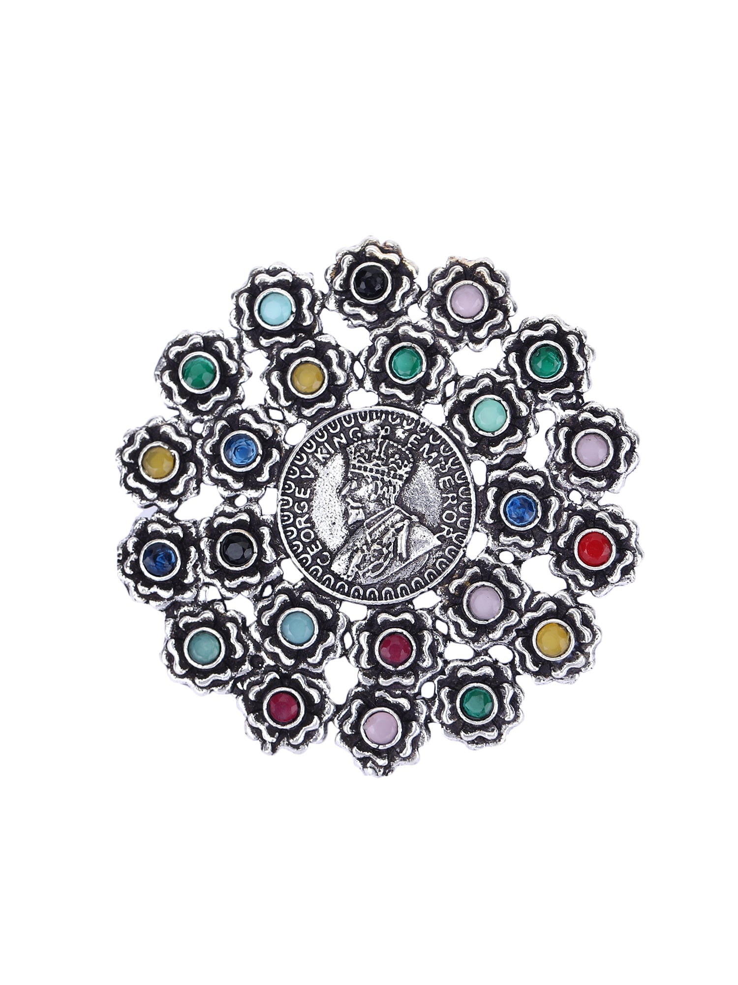 Elegant Oxidized Multicolor Statement Ring for Women