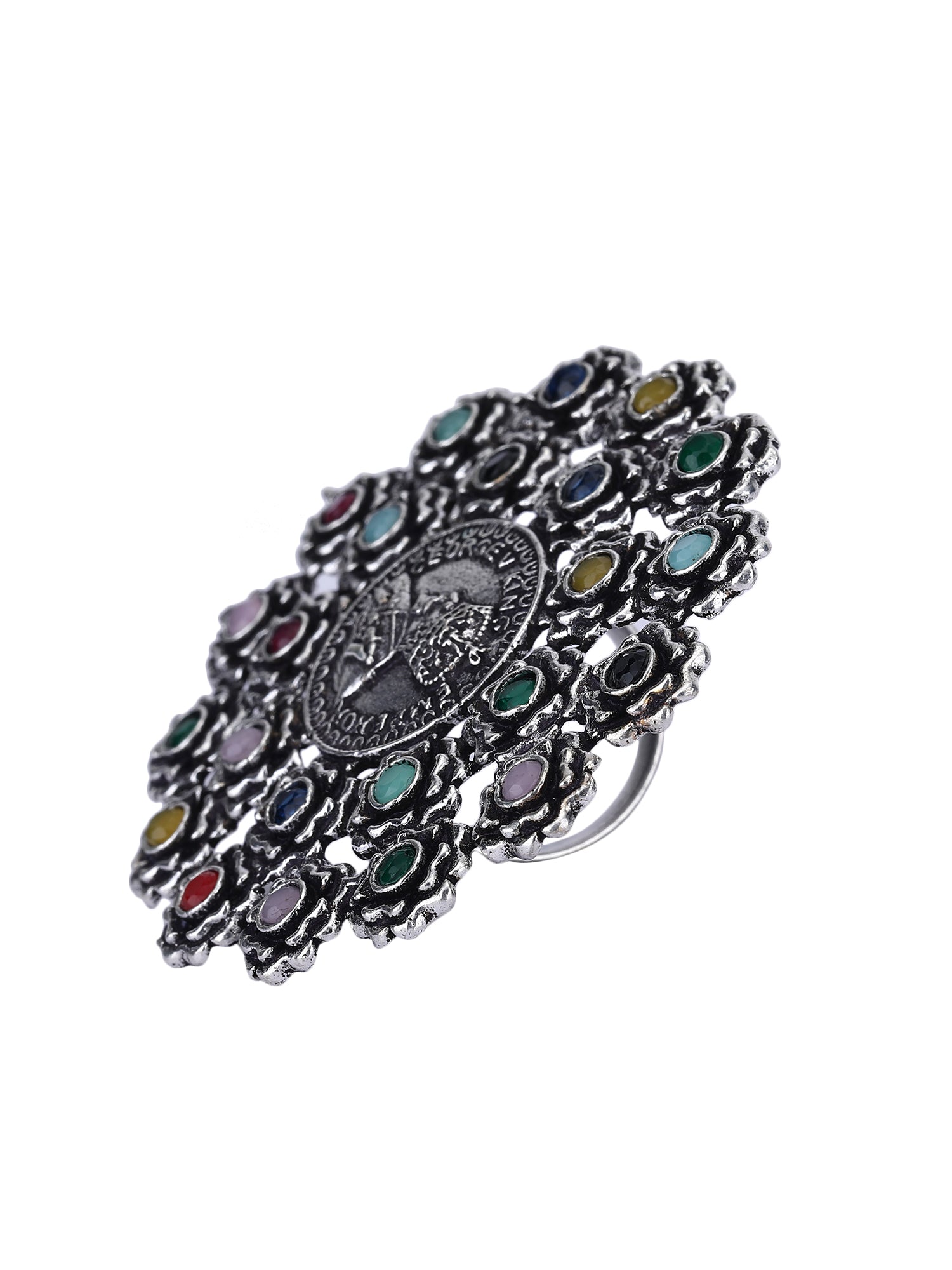 Elegant Oxidized Multicolor Statement Ring for Women