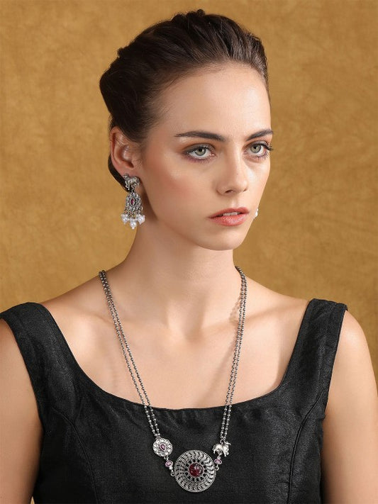 Silver-Plated Necklace Set with Earrings – Traditional Ethnic Jewelry
