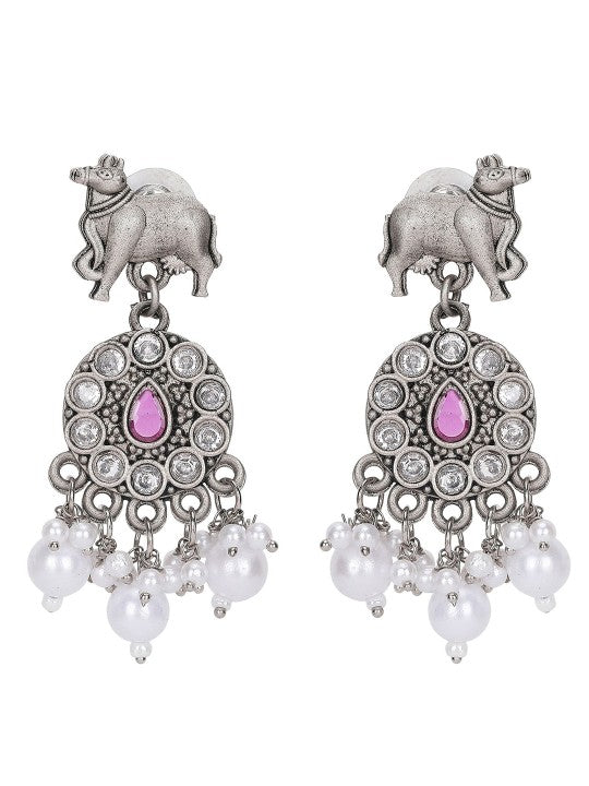 Silver-Plated Necklace Set with Earrings – Traditional Ethnic Jewelry