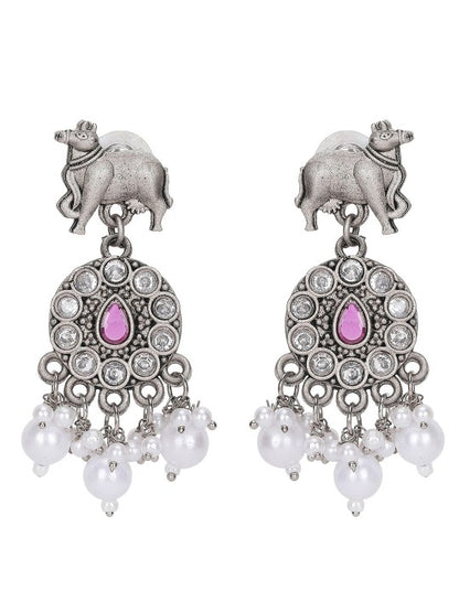 Silver-Plated Necklace Set with Earrings – Traditional Ethnic Jewelry