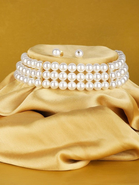 Gold-Plated Antique Pearl Necklace Set