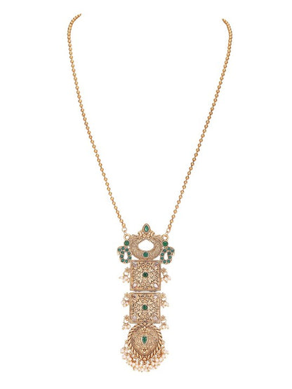 Antique Gold-Plated Temple Necklace Set with Intricate Pendant