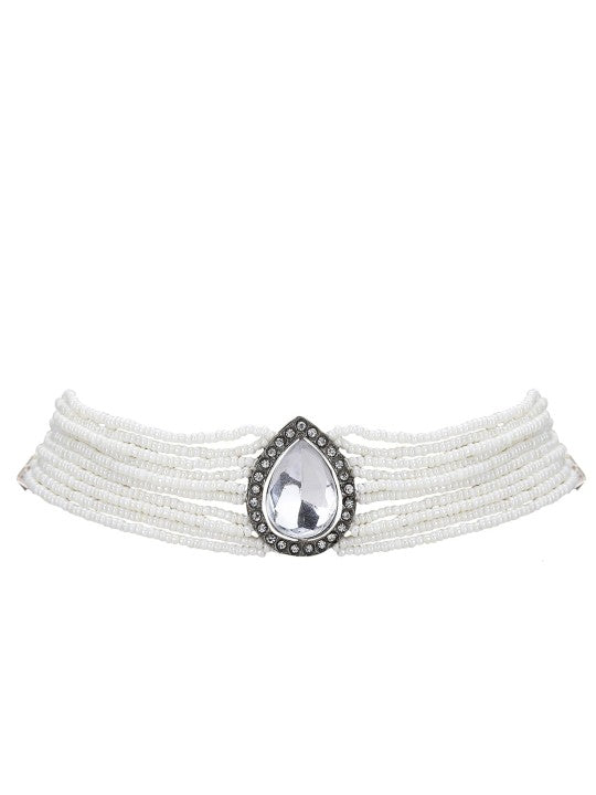 Gold-Plated Kundan & Pearl Choker Necklace Set
