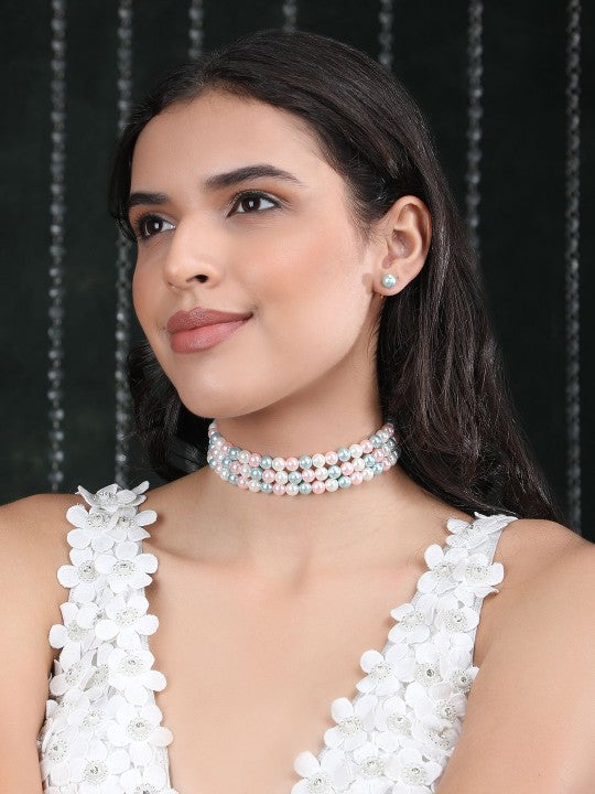 Gold-Plated Multicolor Pearl Layered Jewellery Set