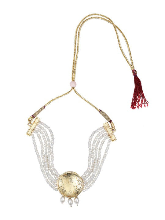 Gold-Plated White Kundan & Pearl Choker Necklace Set