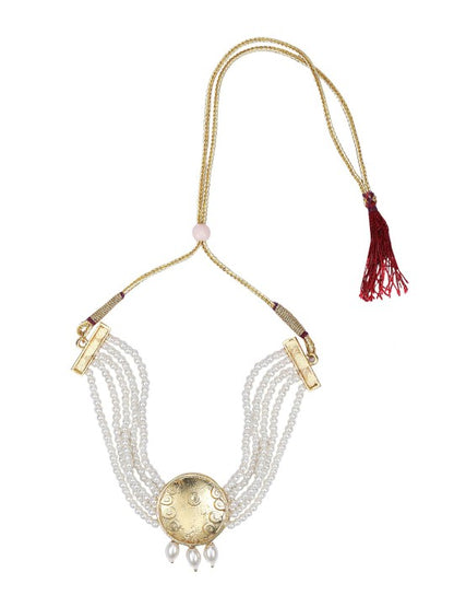 Gold-Plated White Kundan & Pearl Choker Necklace Set