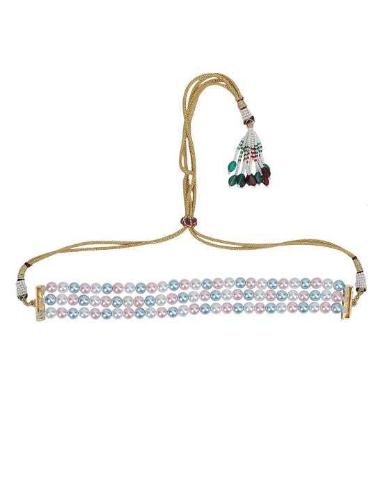 Gold-Plated Multicolor Pearl Layered Jewellery Set
