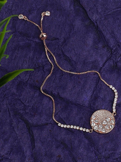Rhodium-Plated American Diamond Zircon Silver Rakhi Bracelet