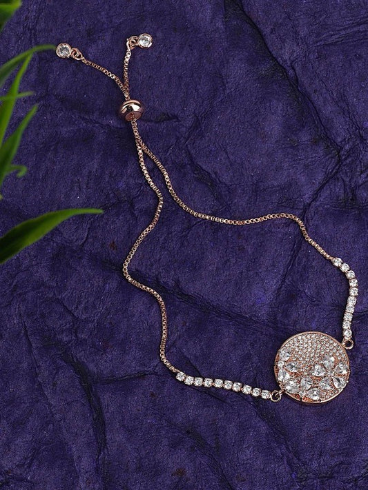 Rhodium-Plated American Diamond Zircon Silver Rakhi Bracelet