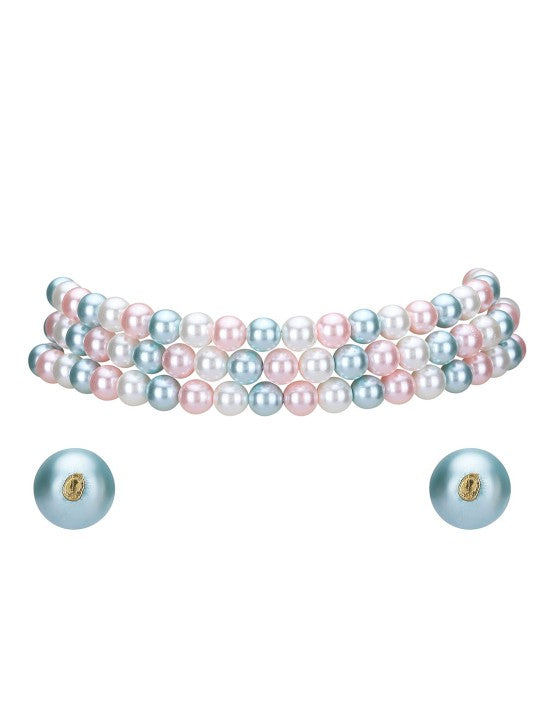 Gold-Plated Multicolor Pearl Layered Jewellery Set