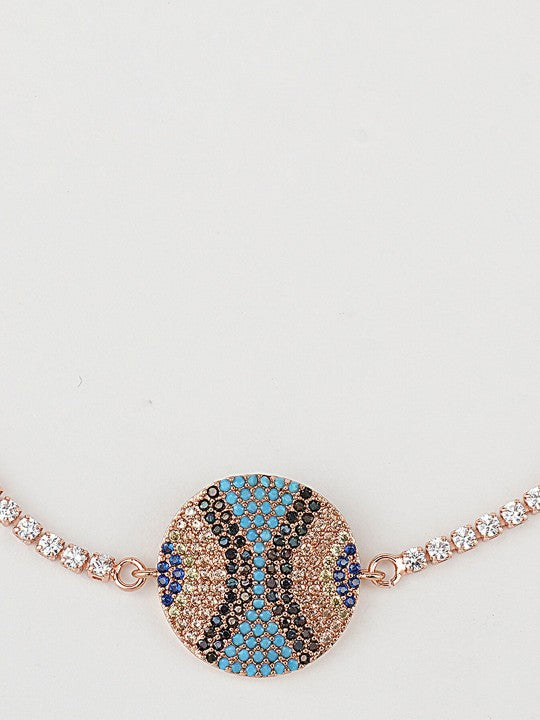 Rhodium-Plated Zircon Blue & Black Rakhi Bracelet