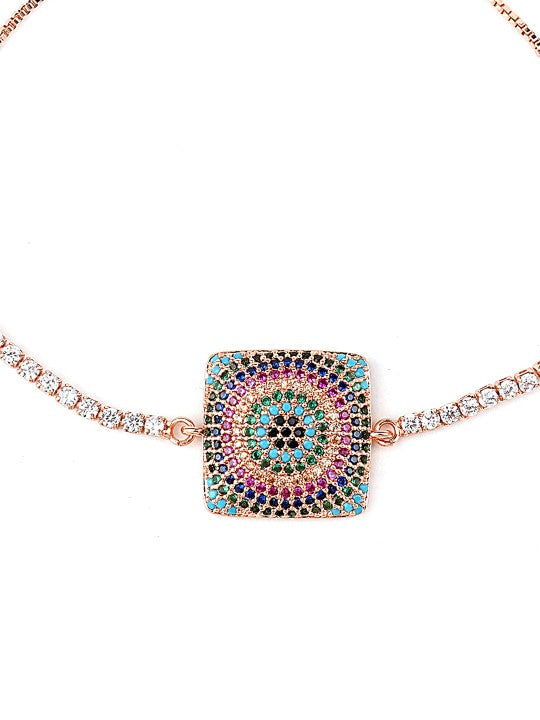 Rose Gold-Plated Multicolor Zircon Square Rakhi Bracelet