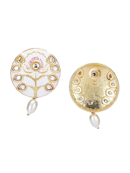 Gold-Plated White Kundan & Pearl Choker Necklace Set
