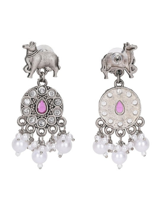 Silver-Plated Necklace Set with Earrings – Traditional Ethnic Jewelry