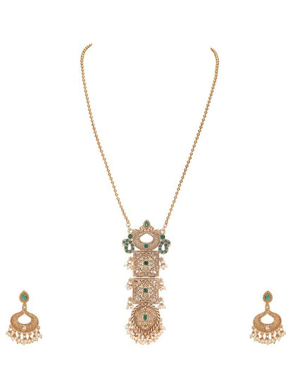 Antique Gold-Plated Temple Necklace Set with Intricate Pendant